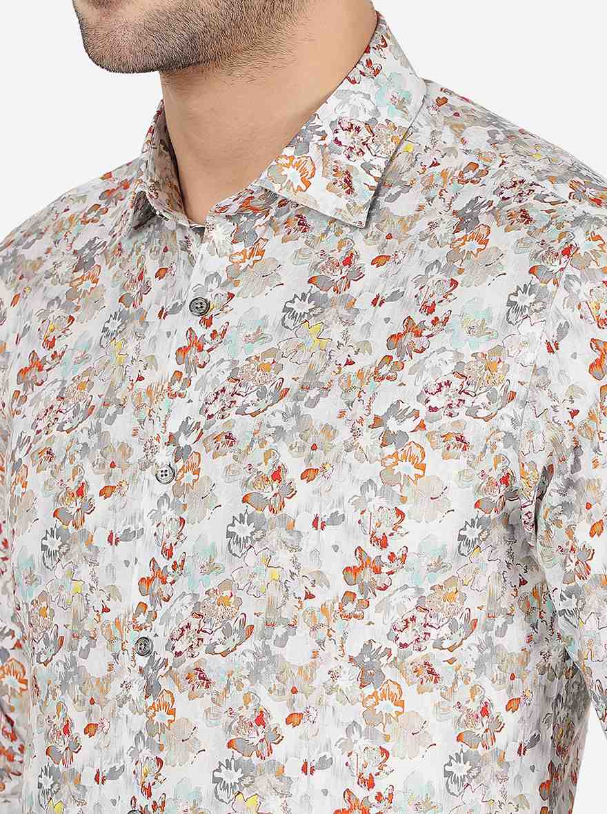 Orange & Grey Printed Slim Fit Party Wear Shirt | JB Studio