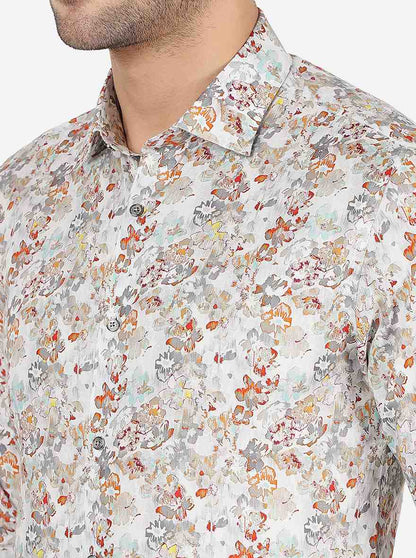 Orange & Grey Printed Slim Fit Party Wear Shirt | JB Studio