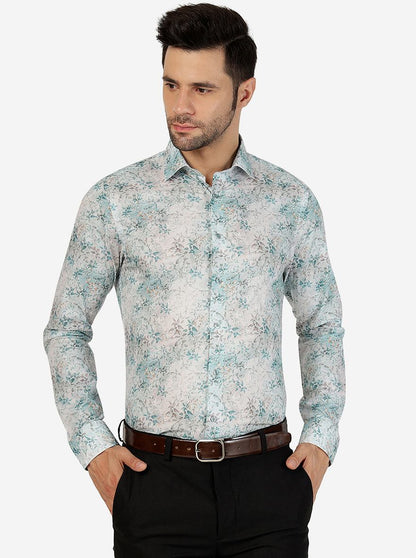 Green Printed Slim Fit Party Wear Shirt | JB Studio