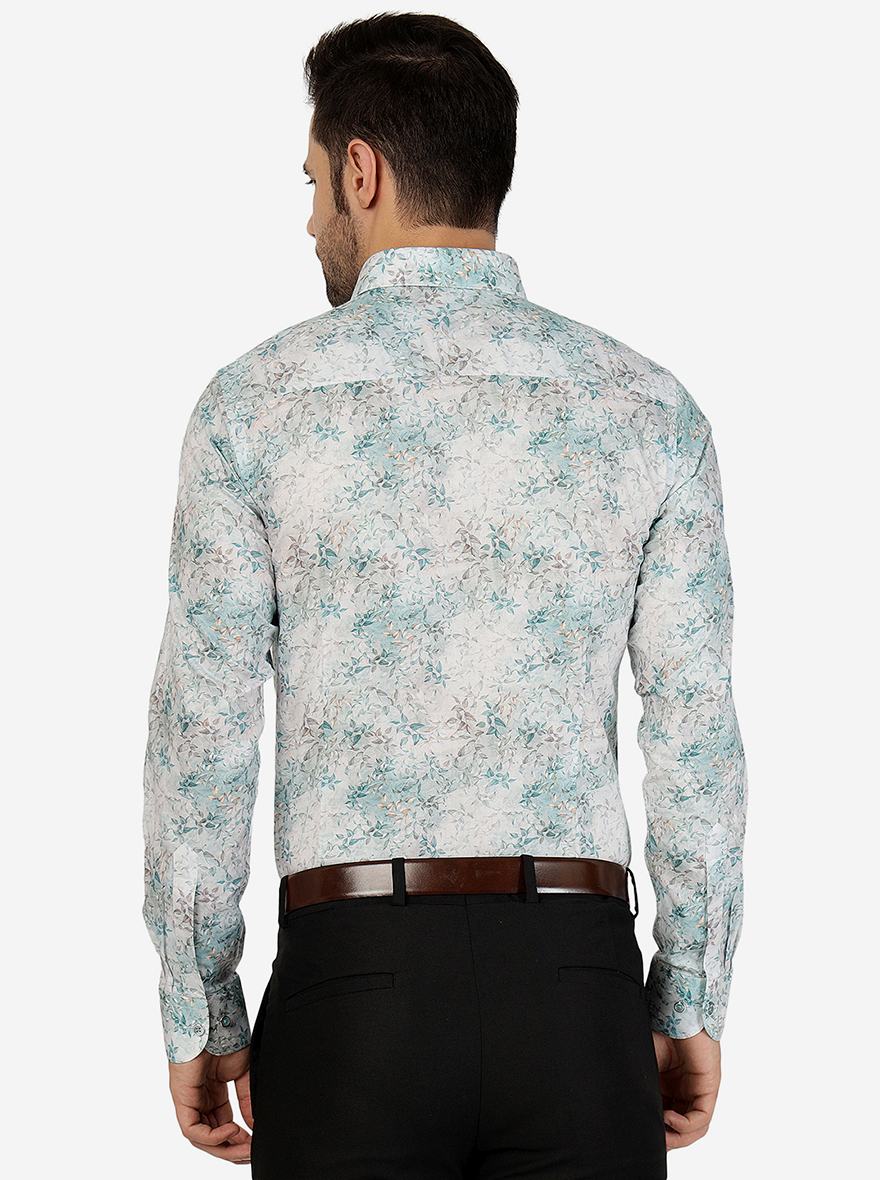Green Printed Slim Fit Party Wear Shirt | JB Studio