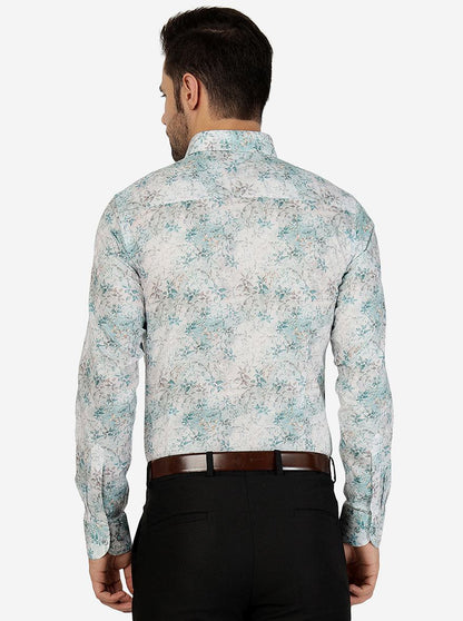 Green Printed Slim Fit Party Wear Shirt | JB Studio