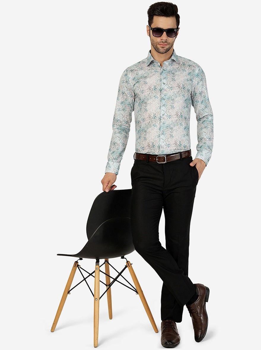 Green Printed Slim Fit Party Wear Shirt | JB Studio