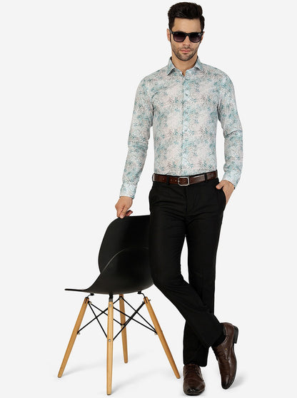 Green Printed Slim Fit Party Wear Shirt | JB Studio