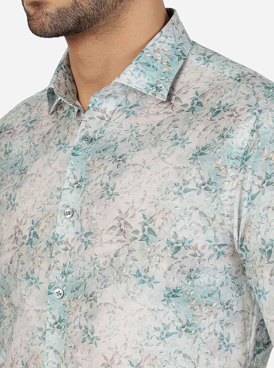 Green Printed Slim Fit Party Wear Shirt | JB Studio