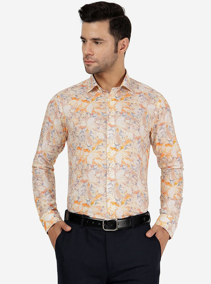 Golden Printed Slim Fit Party Wear Shirt | JB Studio