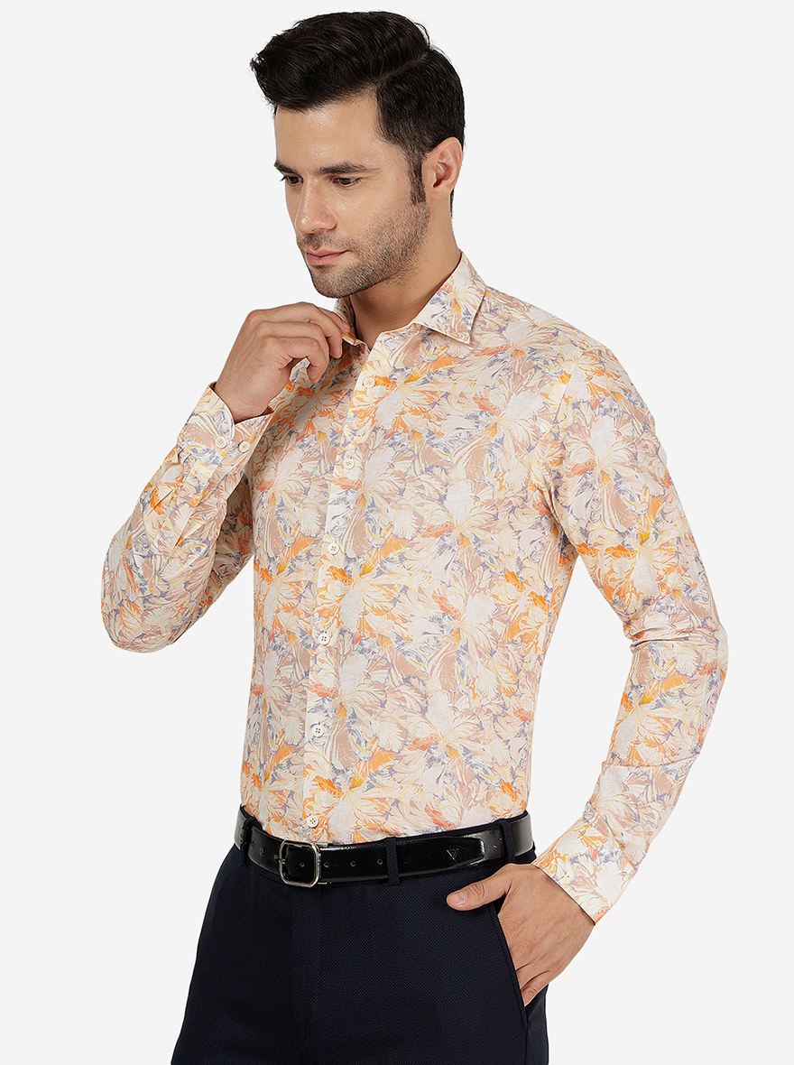 Golden Printed Slim Fit Party Wear Shirt | JB Studio