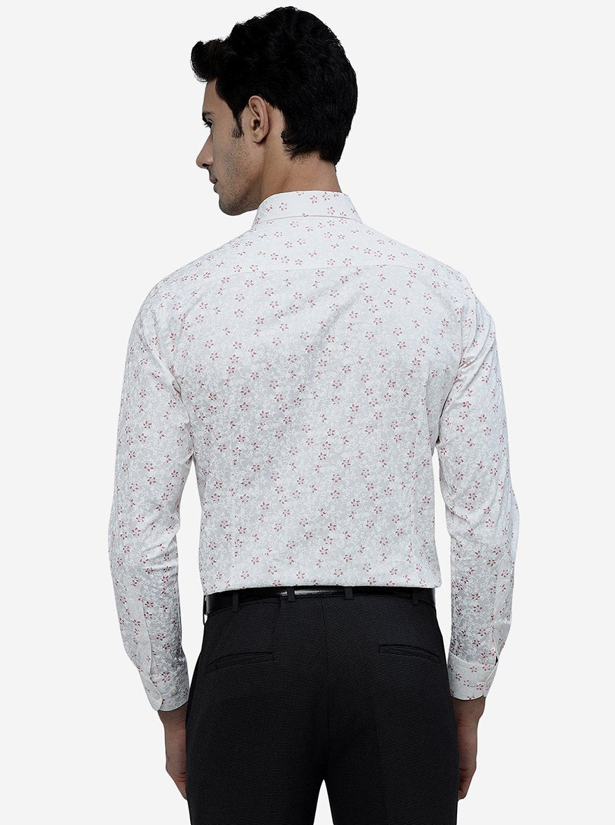 White Printed Slim Fit Formal Shirt | Metal
