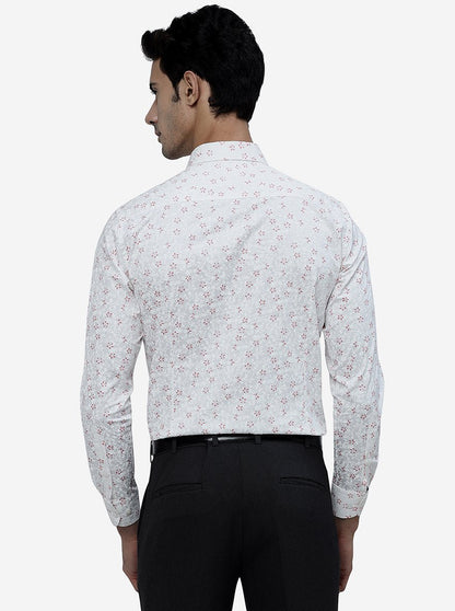 White Printed Slim Fit Formal Shirt | Metal