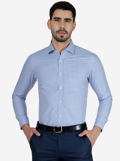 Blue Checked Slim Fit Formal Shirt | JadeBlue Youth