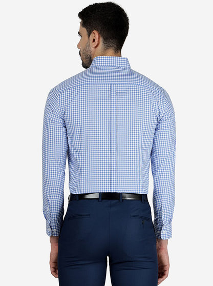 Blue Checked Slim Fit Formal Shirt | JadeBlue Youth