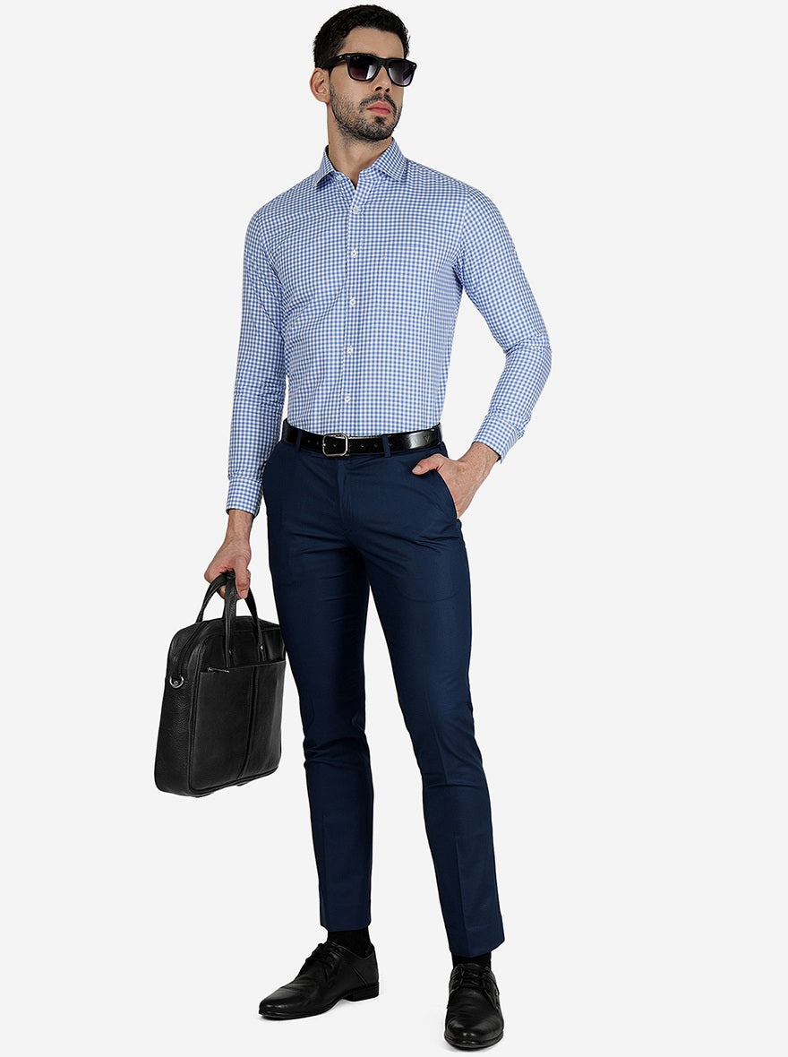 Blue Checked Slim Fit Formal Shirt | JadeBlue Youth