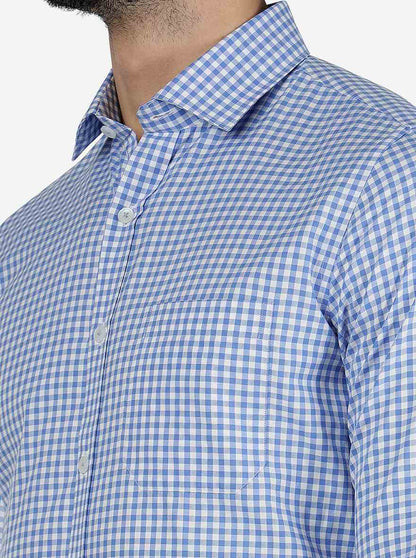 Blue Checked Slim Fit Formal Shirt | JadeBlue Youth