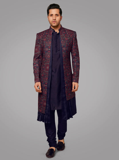 Blue & Maroon Indowestern | TULA