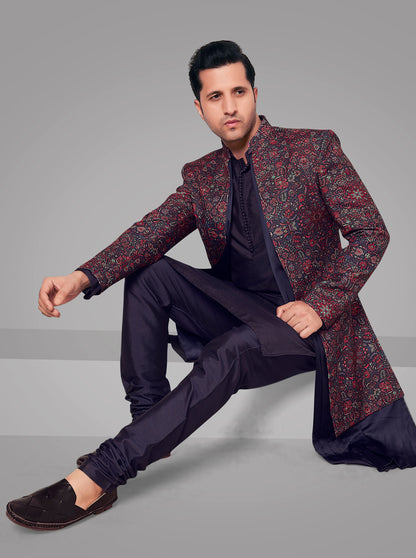 Blue & Maroon Indowestern | TULA