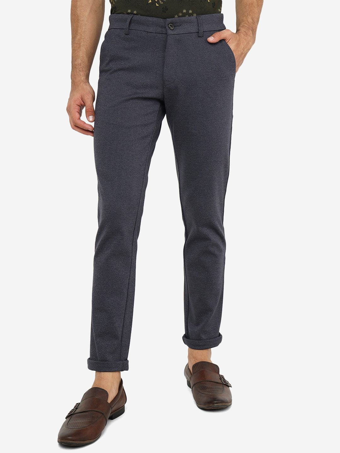 Navy Blue Solid Venice Fit Casual Trouser | JadeBlue