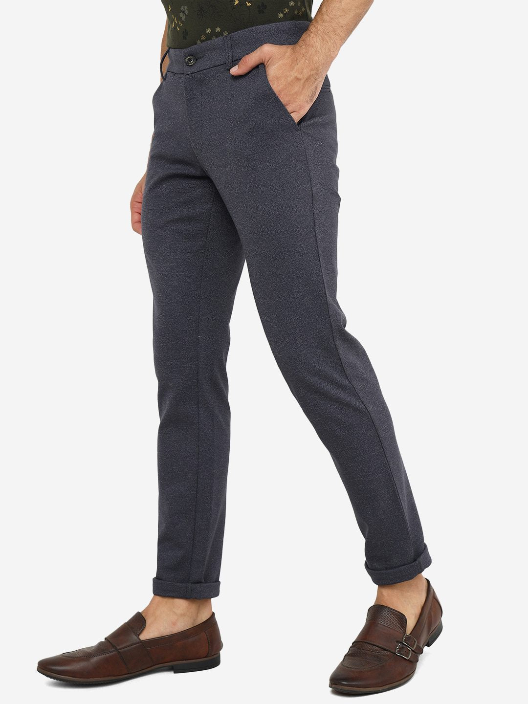 Navy Blue Solid Venice Fit Casual Trouser | JadeBlue