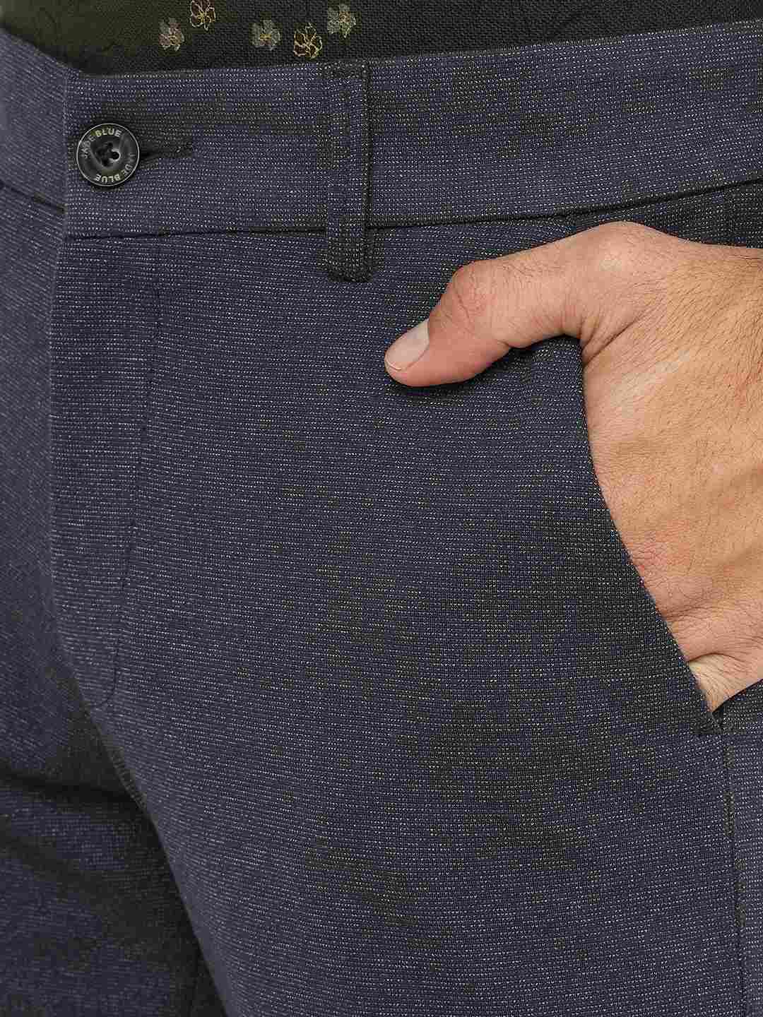 Navy Blue Solid Venice Fit Casual Trouser | JadeBlue