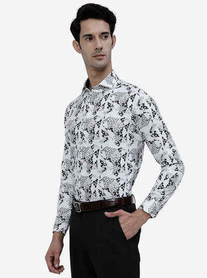 White Printed Slim Fit Party Wear Shirt | JB Studio