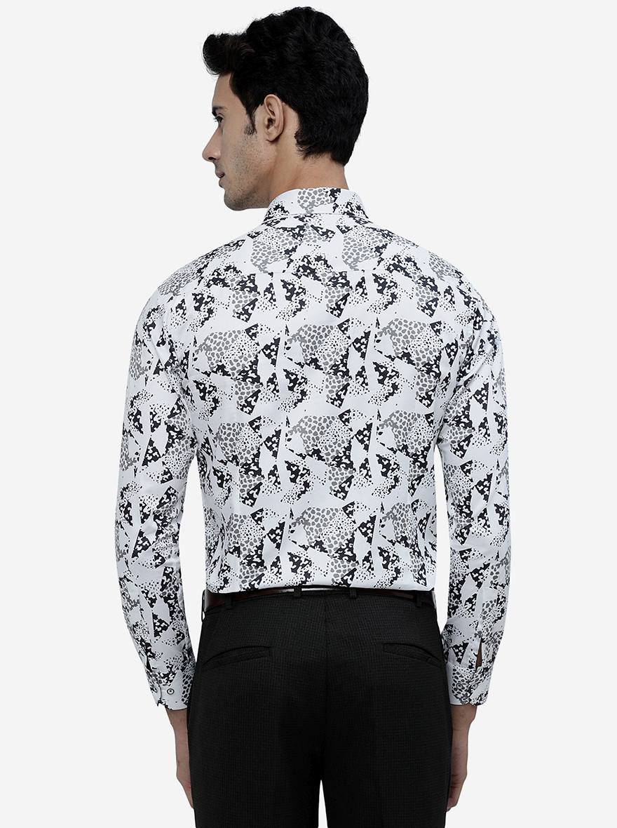 White Printed Slim Fit Party Wear Shirt | JB Studio