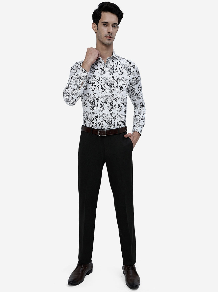 White Printed Slim Fit Party Wear Shirt | JB Studio