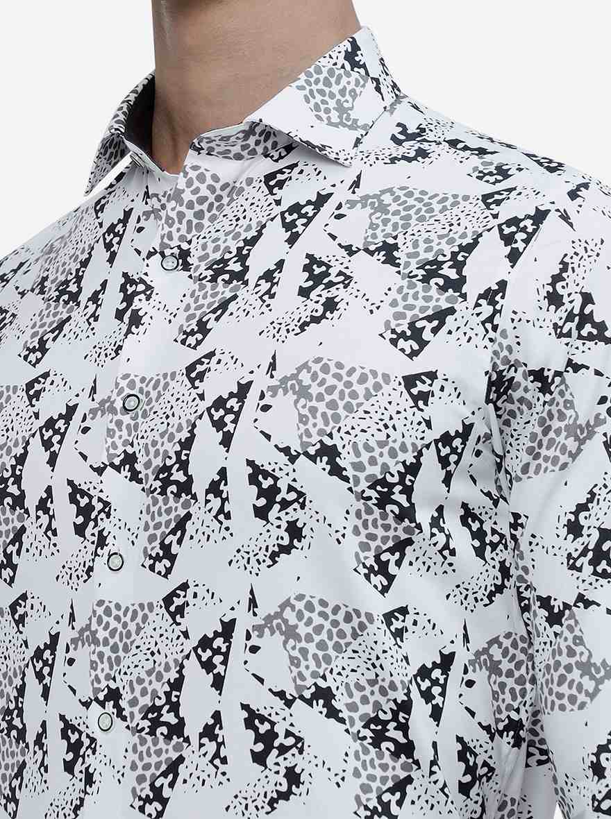 White Printed Slim Fit Party Wear Shirt | JB Studio