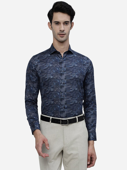 Blue Printed Slim Fit Party Wear Shirt | JB Studio