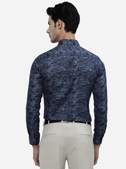 Blue Printed Slim Fit Party Wear Shirt | JB Studio