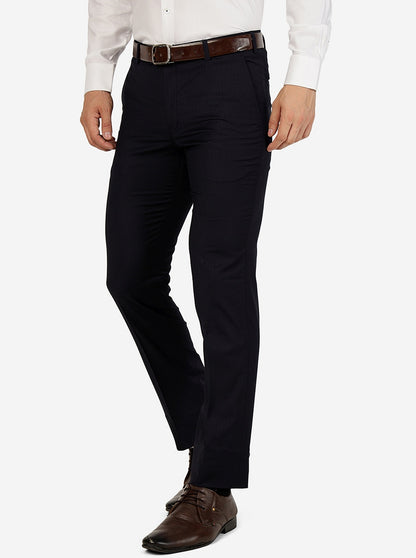 Navy Blue Solid Slim Fit Formal Trouser | Metal