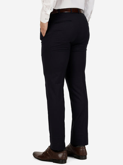 Navy Blue Solid Slim Fit Formal Trouser | Metal