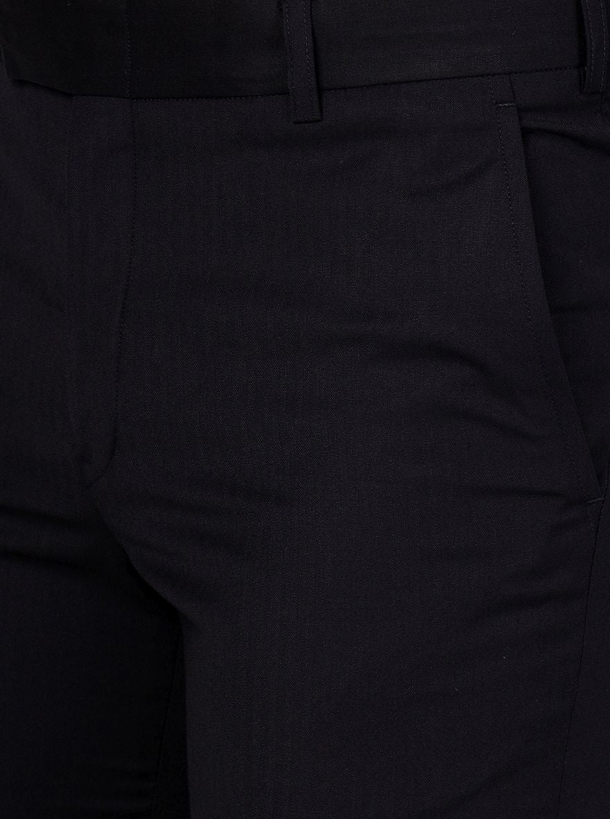 Navy Blue Solid Slim Fit Formal Trouser | Metal
