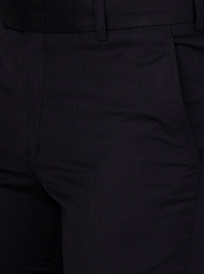 Navy Blue Solid Slim Fit Formal Trouser | Metal