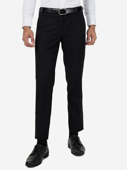 Black Solid Slim Fit Formal Trouser | Metal