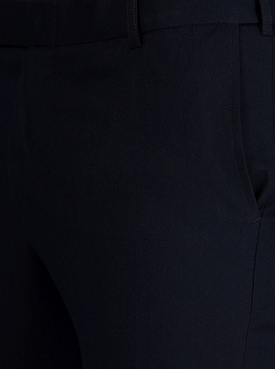 Navy Blue Solid Slim Fit Formal Trouser | Metal