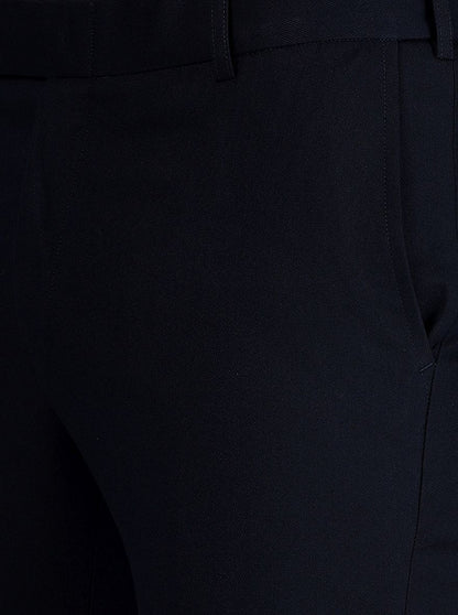 Navy Blue Solid Slim Fit Formal Trouser | Metal