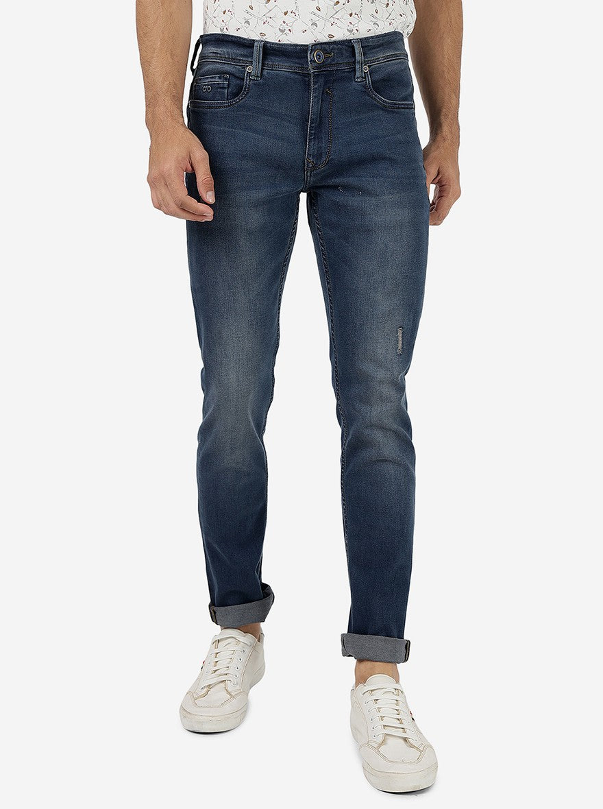 Navy Blue Washed Slim Fit Jeans | JadeBlue