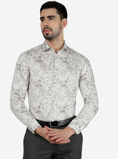 White Printed Slim Fit Party Wear Shirt | JB Studio