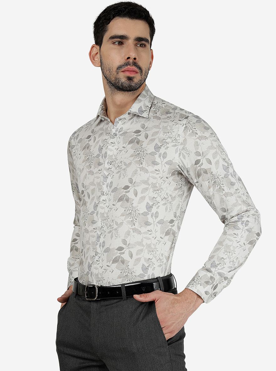 White Printed Slim Fit Party Wear Shirt | JB Studio