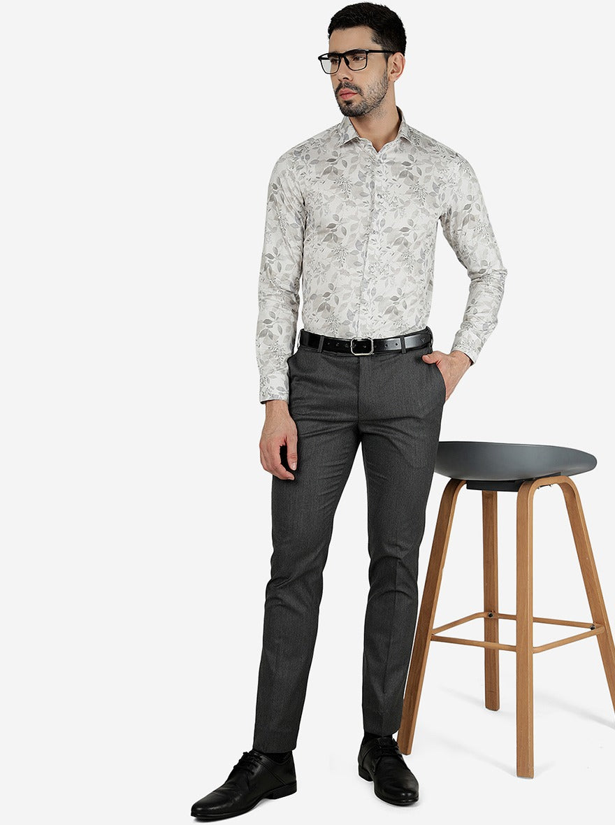 White Printed Slim Fit Party Wear Shirt | JB Studio