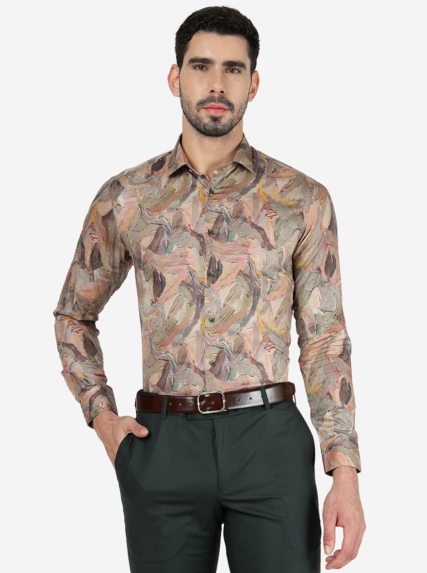 Golden Printed Slim Fit Party Wear Shirt | JB Studio