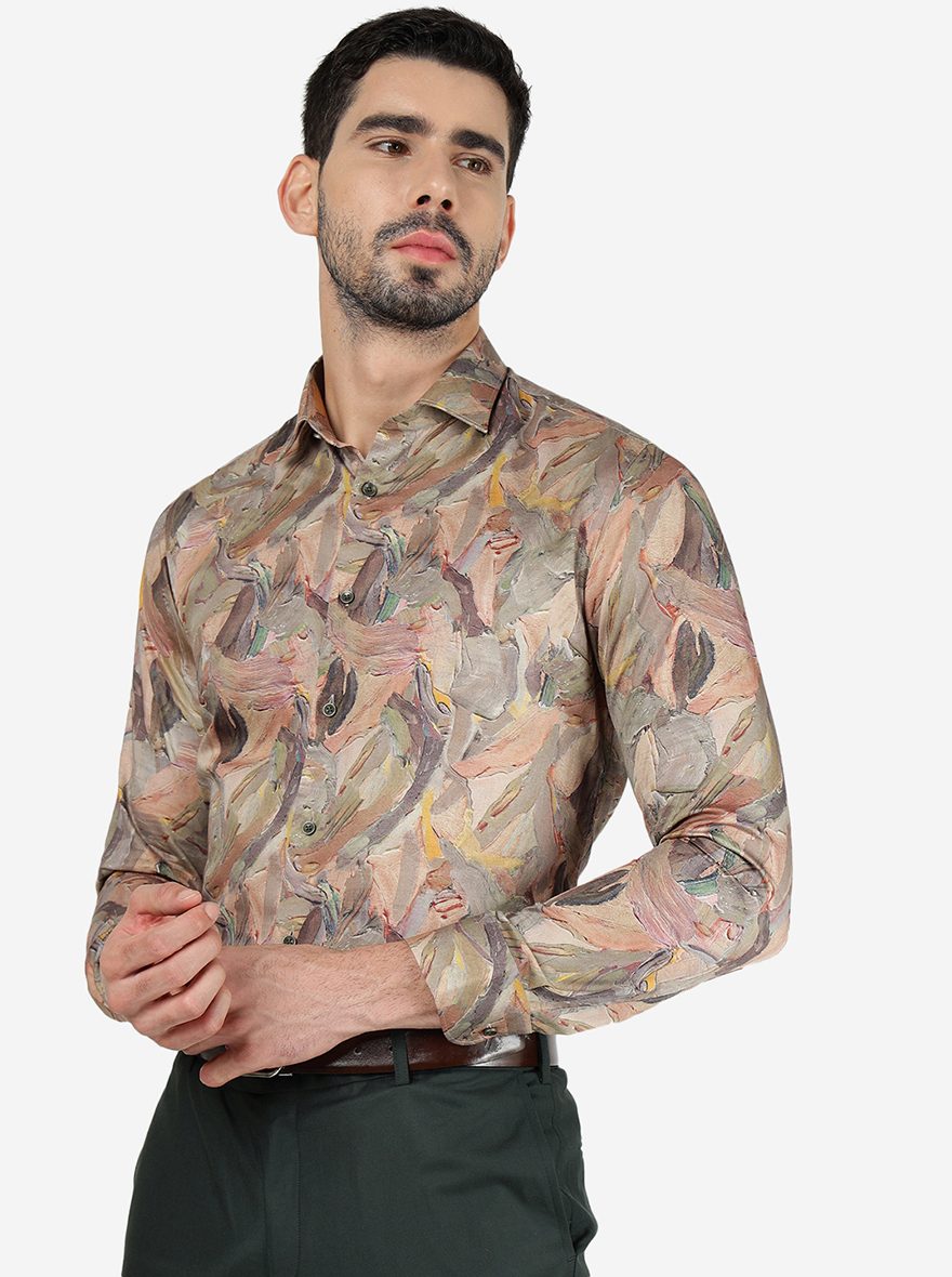 Golden Printed Slim Fit Party Wear Shirt | JB Studio