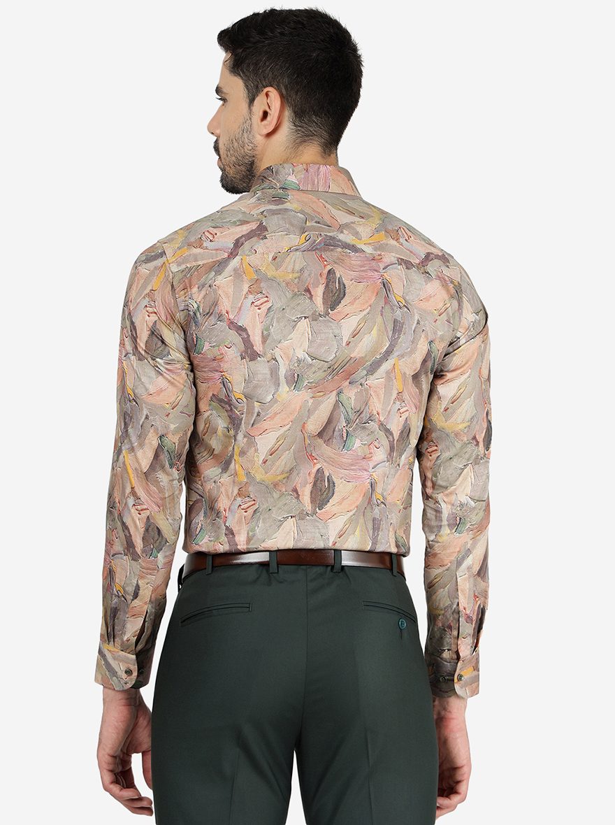 Golden Printed Slim Fit Party Wear Shirt | JB Studio