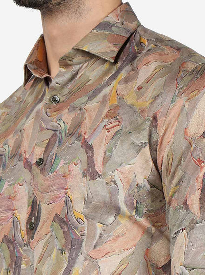 Golden Printed Slim Fit Party Wear Shirt | JB Studio