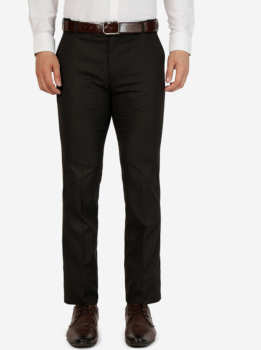 Brown Solid Slim Fit Formal Trouser | Metal