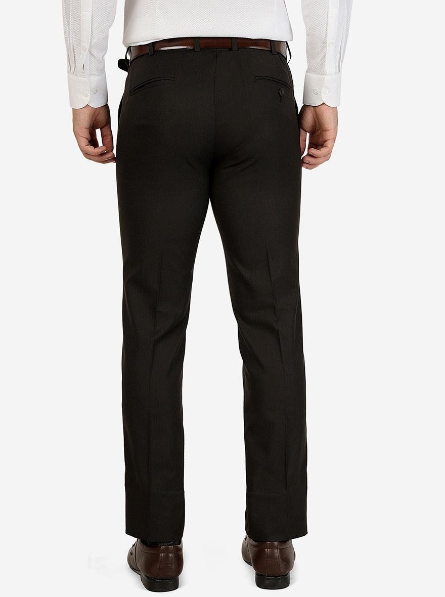Brown Solid Slim Fit Formal Trouser | Metal