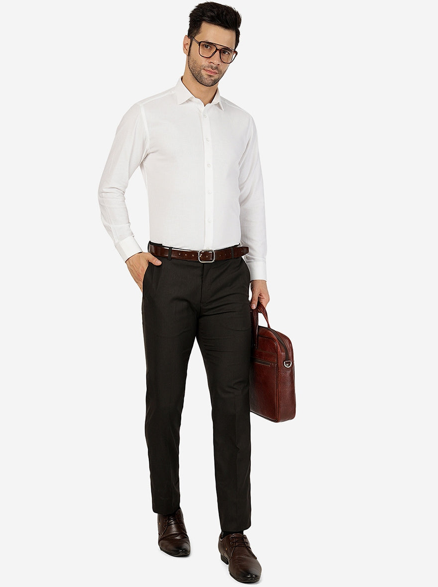 Brown Solid Slim Fit Formal Trouser | Metal