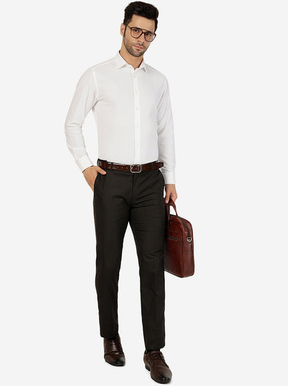 Brown Solid Slim Fit Formal Trouser | Metal