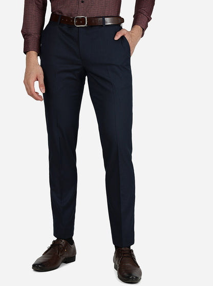 Navy Blue Solid Slim Fit Formal Trouser | Metal