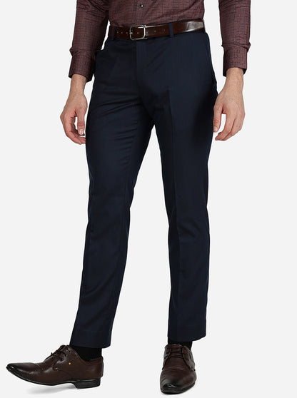 Navy Blue Solid Slim Fit Formal Trouser | Metal