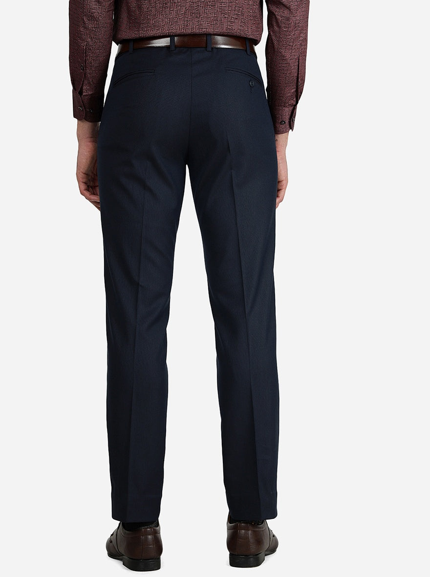 Navy Blue Solid Slim Fit Formal Trouser | Metal
