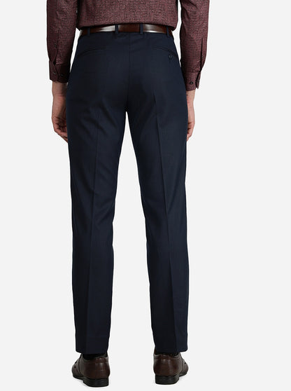 Navy Blue Solid Slim Fit Formal Trouser | Metal